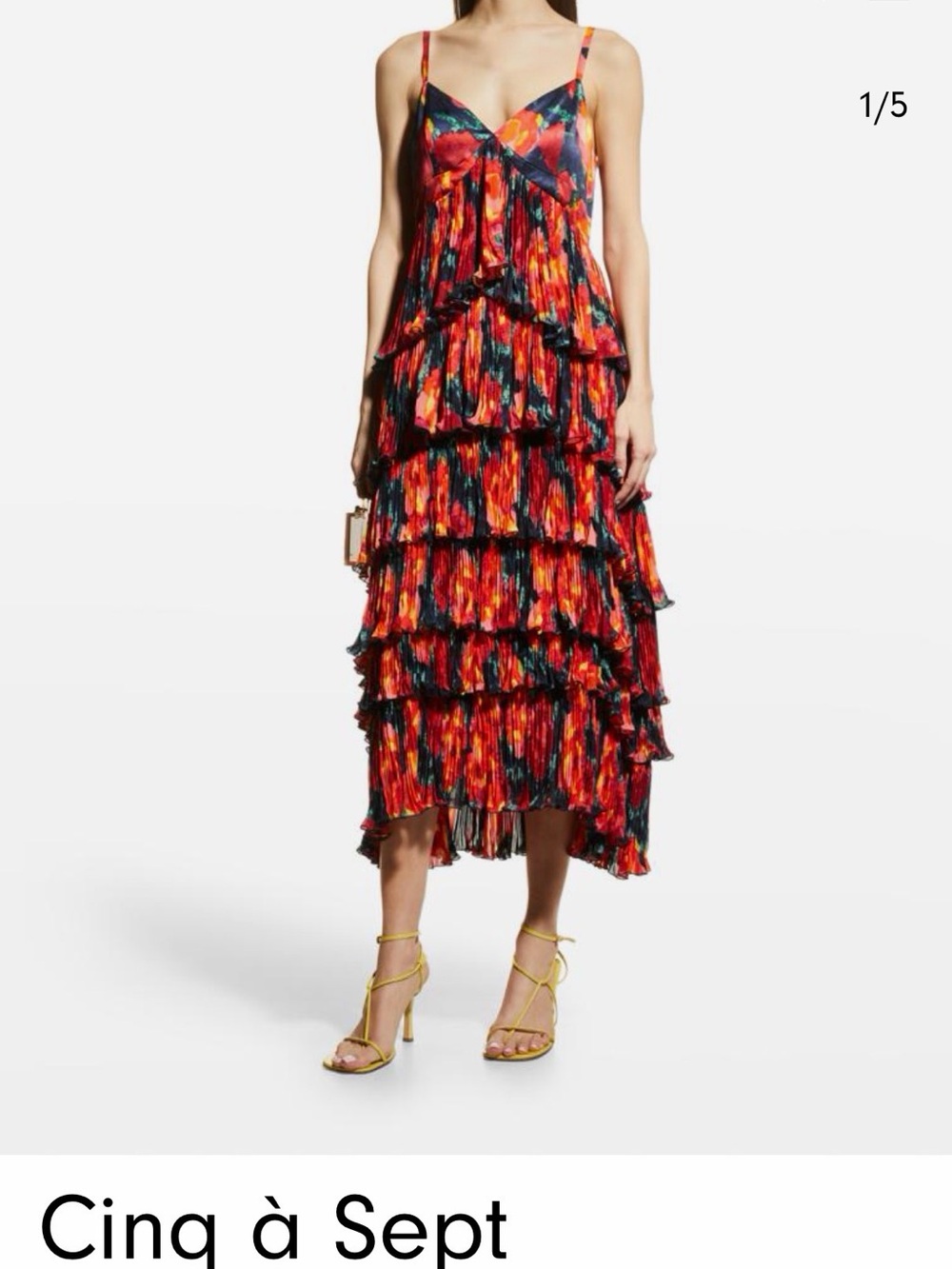 cinq a sept Multicolor Red & Navy Tiered Ruffle Maxi Dress - excellent condition